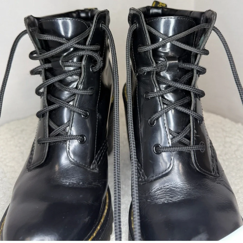 Dr Martens Persephone Black Glossed Leather Platform Lace Up Ankle Boots Sz 6